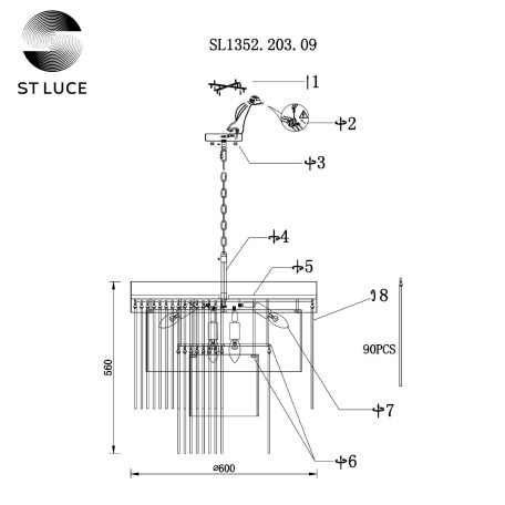 Схема с размерами ST Luce SL1352.203.09