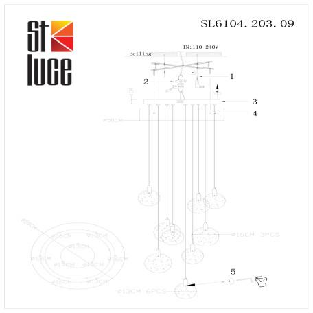 Схема с размерами ST Luce SL6104.203.09
