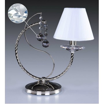 Настольная лампа Artglass ZOE I. NICKEL CE, 1x40W, никель с прозрачным, белый, прозрачный, металл со стеклом, текстиль, хрусталь Artglass Crystal Exclusive
