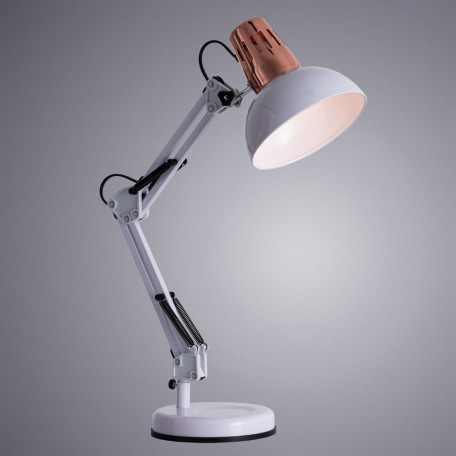 Настольная лампа Arte Lamp Luxo A2016LT-1WH, 1xE27x40W, белый с медью, белый, металл - миниатюра 2