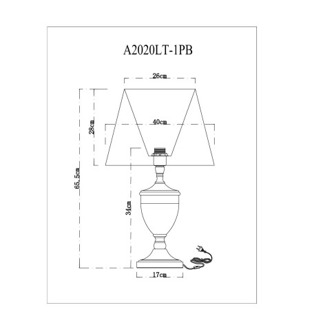 Схема с размерами Arte Lamp A2020LT-1PB