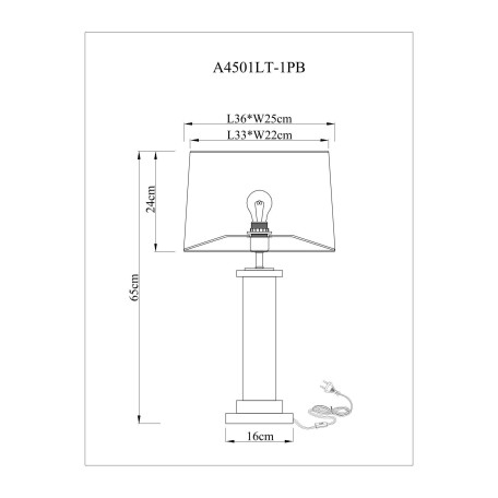 Схема с размерами Arte Lamp A4501LT-1PB