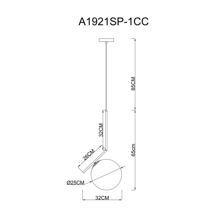 Схема с размерами Arte Lamp A1921SP-1CC