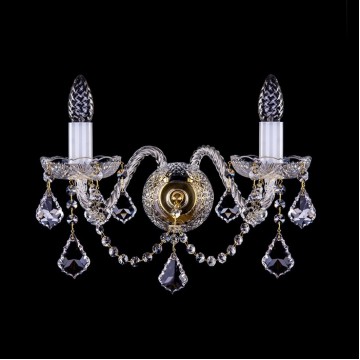 Бра Artglass LAMIA II. CE, 2xE14x40W, золото с прозрачным, золото с белым, прозрачный с золотом, прозрачный, стекло, хрусталь Artglass Crystal Exclusive