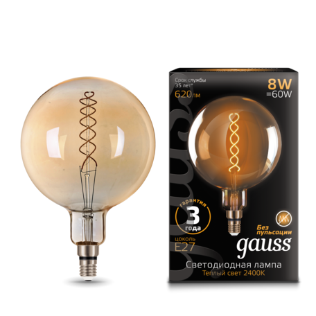 Светодиодная лампа Gauss Filament Oversize 154802008 шар малый E27 8W, 2400K (теплый) 185-265V, гарантия 3 года