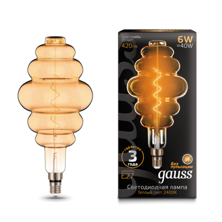 Светодиодная лампа Gauss Filament Oversize 158802006 E27 6W, 2400K (теплый) CRI90 185-265V, гарантия 3 года