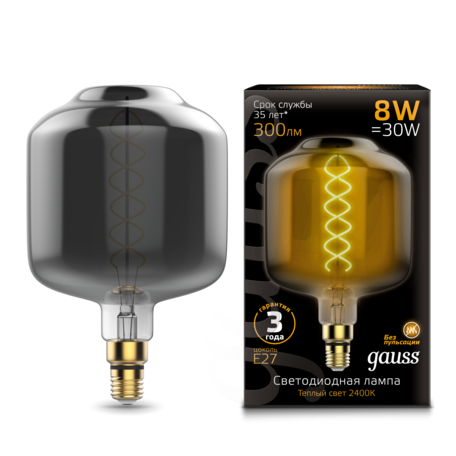 Светодиодная лампа Gauss Filament Oversize 164802008 E27 8W, 2400K (теплый) CRI90 185-265V, гарантия 3 года