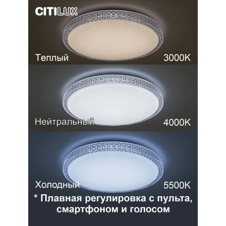 Музыкальный потолочный светодиодный светильник с пультом ДУ Citilux Альпина Смарт CL718A60G, LED 65W 3000-5500K + RGB 5500lm - миниатюра 12