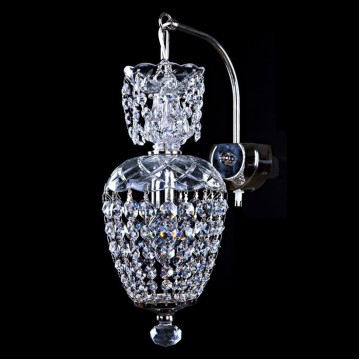 Бра Artglass METIS CHAIN NICKEL SP, 1xE14x40W, никель с прозрачным, прозрачный, металл со стеклом, кристаллы SPECTRA Swarovski, стекло - миниатюра 1