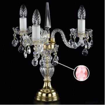 Настольная лампа Artglass MARKETA III. VACHTLE FULL CUT ROZALIN, 3xE14x40W, золото с прозрачным, золото с белым, прозрачный с золотом, розовый, стекло