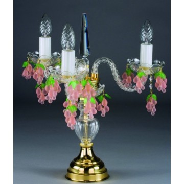 Настольная лампа Artglass MARKETA III. VINO ROZALIN, 3xE14x40W, золото с прозрачным, золото с белым, прозрачный с золотом, розовый с зеленым, разноцветный, стекло