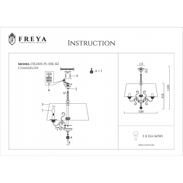 Схема с размерами Freya FR2405-PL-05C-BZ