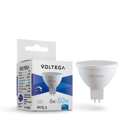 Светодиодная лампа Voltega VG2-S1GU5.3cold6W-D 7171 MR16 GU5.3 6W, 4000K CRI80 220-240V, диммируемая, гарантия 2 года