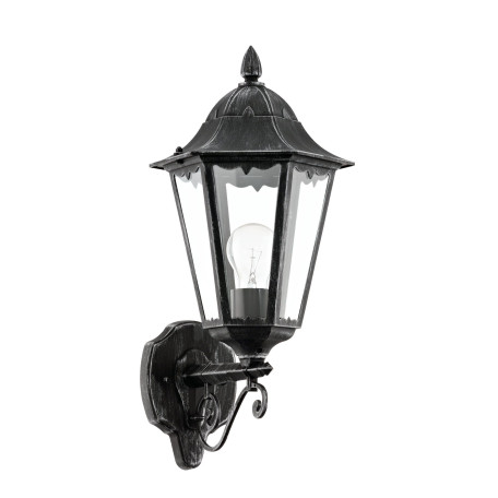 Настенный фонарь Eglo Navedo 93457, IP44, 1xE27x60W, черный с серебряной патиной, прозрачный, металл, металл со стеклом