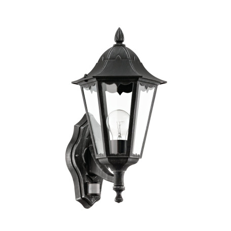 Настенный фонарь Eglo Navedo 93458, IP44, 1xE27x60W, черный с серебряной патиной, прозрачный, металл, металл со стеклом