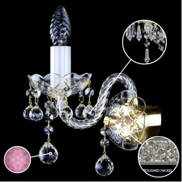 Бра Artglass MIRKA I. DROPS NICKEL CE - 1001, 1xE14x40W, никель с прозрачным, никель с белым, прозрачный с никелем, розовый, стекло, хрусталь Artglass Crystal Exclusive