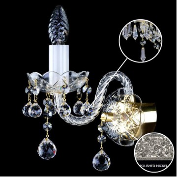 Бра Artglass MIRKA I. DROPS NICKEL SP, 1xE14x40W, никель с прозрачным, никель с белым, прозрачный с никелем, прозрачный, стекло, кристаллы SPECTRA Swarovski