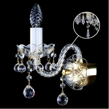 Бра Artglass MIRKA I. DROPS SP, 1xE14x40W, золото с прозрачным, золото с белым, прозрачный с золотом, прозрачный, стекло, кристаллы SPECTRA Swarovski