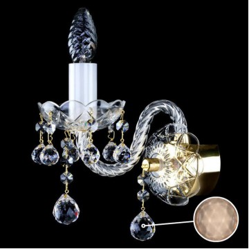 Бра Artglass MIRKA I. FULL CUT CE - 8008, 1xE14x40W, золото с прозрачным, золото с белым, прозрачный с золотом, коньячный, стекло, хрусталь Artglass Crystal Exclusive