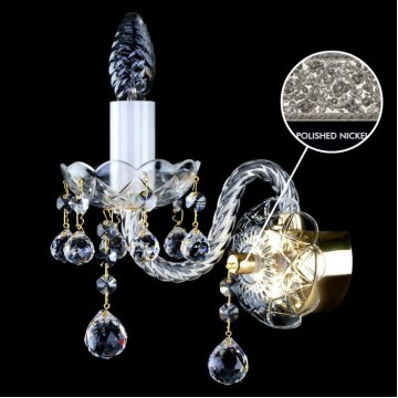 Бра Artglass MIRKA I. FULL CUT WHITE NICKEL SP, 1xE14x40W, никель с прозрачным, никель с белым, прозрачный с никелем, прозрачный, стекло, кристаллы SPECTRA Swarovski
