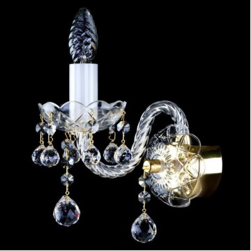 Бра Artglass MIRKA I. FULL CUT WHITE SP, 1xE14x40W, золото с прозрачным, золото с белым, прозрачный с золотом, белый, стекло, кристаллы SPECTRA Swarovski