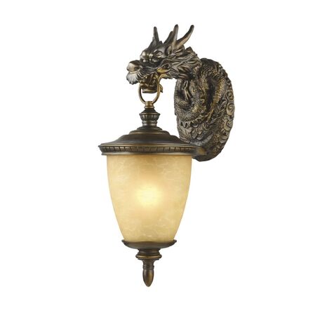 Настенный фонарь Favourite Dragon 1716-1W, IP44, 1xE27x60W, коричневый, янтарь, гипс, металл, ковка, металл со стеклом