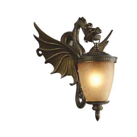 Настенный фонарь Favourite Dragon 1717-1W, IP44, 1xE27x60W, коричневый, янтарь, гипс, металл, ковка, металл со стеклом - миниатюра 1