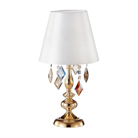 Настольная лампа Crystal Lux MERCEDES LG1 GOLD/COLOR 0951/501, 1xE14x60W, золото, белый, разноцветный, металл с хрусталем, текстиль, хрусталь