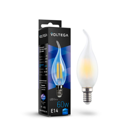 Филаментная светодиодная лампа Voltega Crystal 7026 свеча на ветру E14 6W, 4000K CRI80 220V, гарантия 3 года