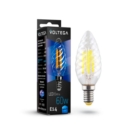 Филаментная светодиодная лампа Voltega Crystal 7028 витая свеча E14 6W, 4000K CRI80 220V, гарантия 3 года - миниатюра 2