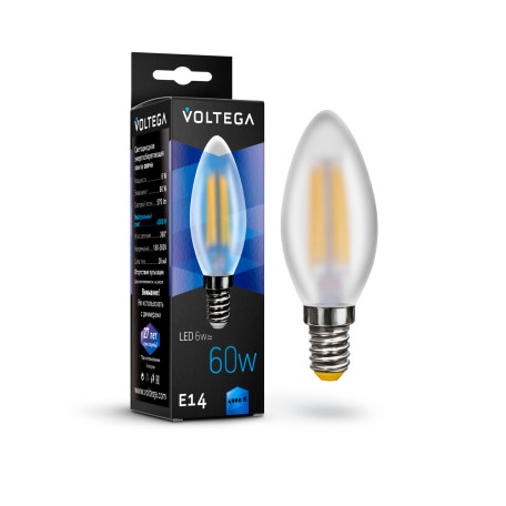 Филаментная светодиодная лампа Voltega Crystal 7045 свеча E14 6W, 4000K CRI80 220V, гарантия 3 года