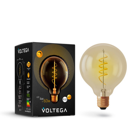 Филаментная светодиодная лампа Voltega Loft LED 7076 шар малый E27 4W, 2000K (теплый) CRI80 220V, диммируемая, гарантия 3 года
