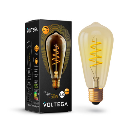 Филаментная светодиодная лампа Voltega Loft LED 7077 прямосторонняя груша E27 4W, 2000K (теплый) CRI80 220V, диммируемая, гарантия 3 года - миниатюра 2