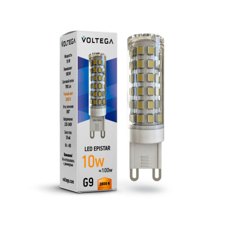 Светодиодная лампа Voltega Simple 7038 капсульная G9 10W, 2800K (теплый) CRI80 220V, гарантия 2 года - миниатюра 2