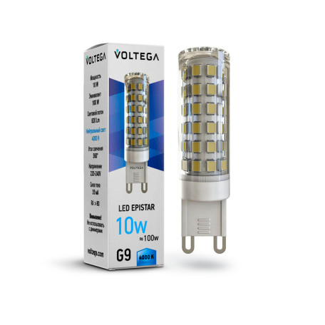Светодиодная лампа Voltega Simple 7039 капсульная G9 10W, 4000K CRI80 220V, гарантия 2 года