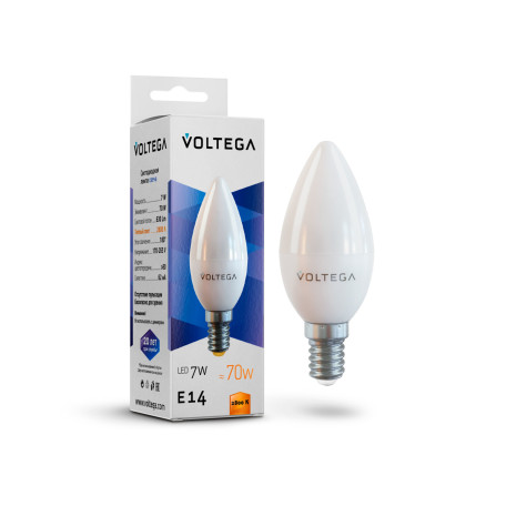 Светодиодная лампа Voltega Simple 7048 свеча E14 7W, 2800K (теплый) CRI80 220V, гарантия 2 года - миниатюра 2