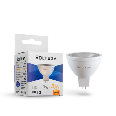 Светодиодная лампа Voltega Lens 7062 MR16 GU5.3 7W, 2800K (теплый) CRI80 220V, гарантия 2 года