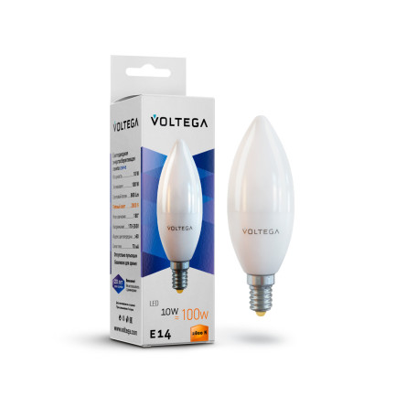 Светодиодная лампа Voltega Simple 7064 свеча E14 10W, 2800K (теплый) CRI80 220V, гарантия 2 года