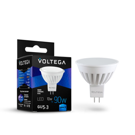 Светодиодная лампа Voltega Ceramics 7075 MR16 GU5.3 10W, 4000K CRI80 220V, гарантия 3 года