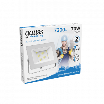 Светодиодный прожектор Gauss 613120370, IP65, LED 70W 6500K 4900lm, белый, металл, металл со стеклом - миниатюра 3