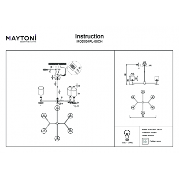 Схема с размерами Maytoni MOD034PL-06CH