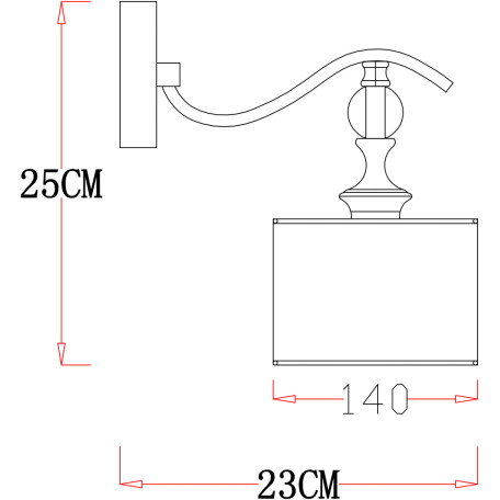 Схема с размерами Arte Lamp A4038AP-1CC