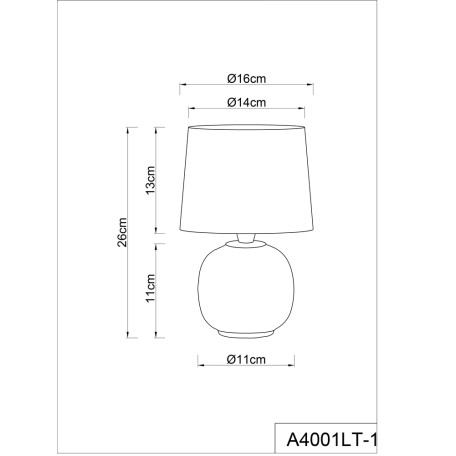 Схема с размерами Arte Lamp A4001LT-1GO