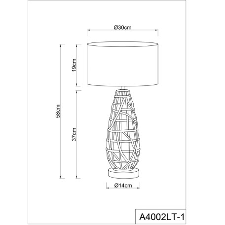 Схема с размерами Arte Lamp A4002LT-1CC