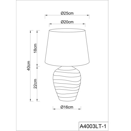 Схема с размерами Arte Lamp A4003LT-1CC