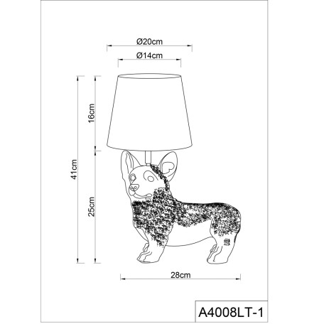 Схема с размерами Arte Lamp A4008LT-1WH