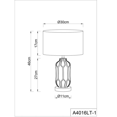 Схема с размерами Arte Lamp A4016LT-1BK