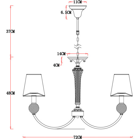 Схема с размерами Arte Lamp A7301LM-6PB