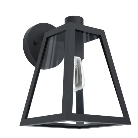 Настенный фонарь Eglo Mirandola 98719, IP44, 1xE27x60W, черный, прозрачный, металл, стекло с металлом - миниатюра 1