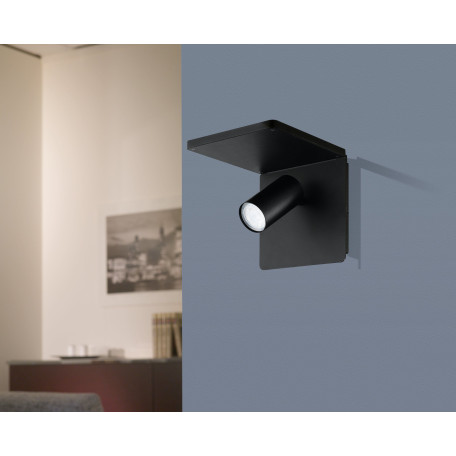 Настенный светильник с регулировкой направления света с полкой Eglo Ciglie 98263, 1xGU10x5W, черный, металл - миниатюра 2